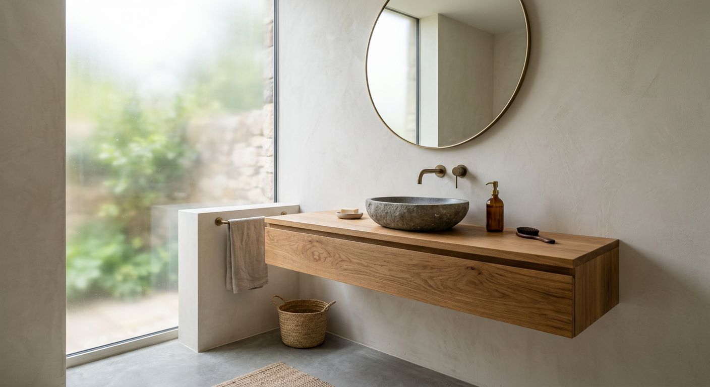 Mobile bagno sospeso in legno